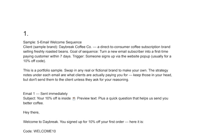 write a high converting welcome email sequence for your business